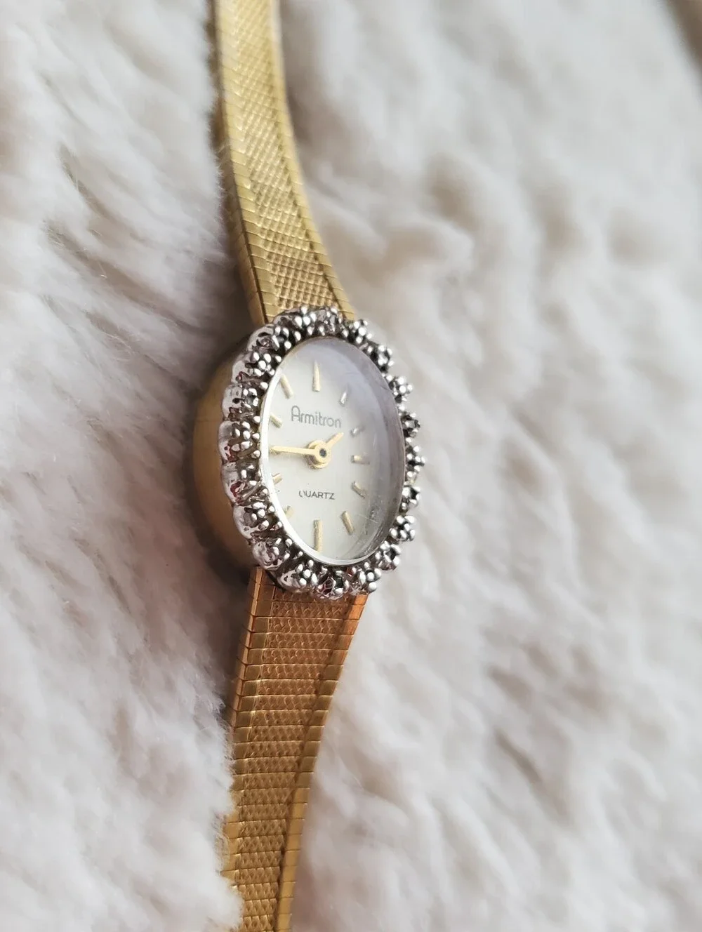 Armitron Quartz Women's Oval Analog Dress Watch Gold-Tone Bracelet Rhinestone